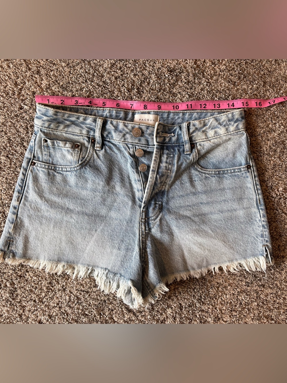 PAC Sun High-Rise Light Wash Denim Fringe Hem Women’s Shorts size 26